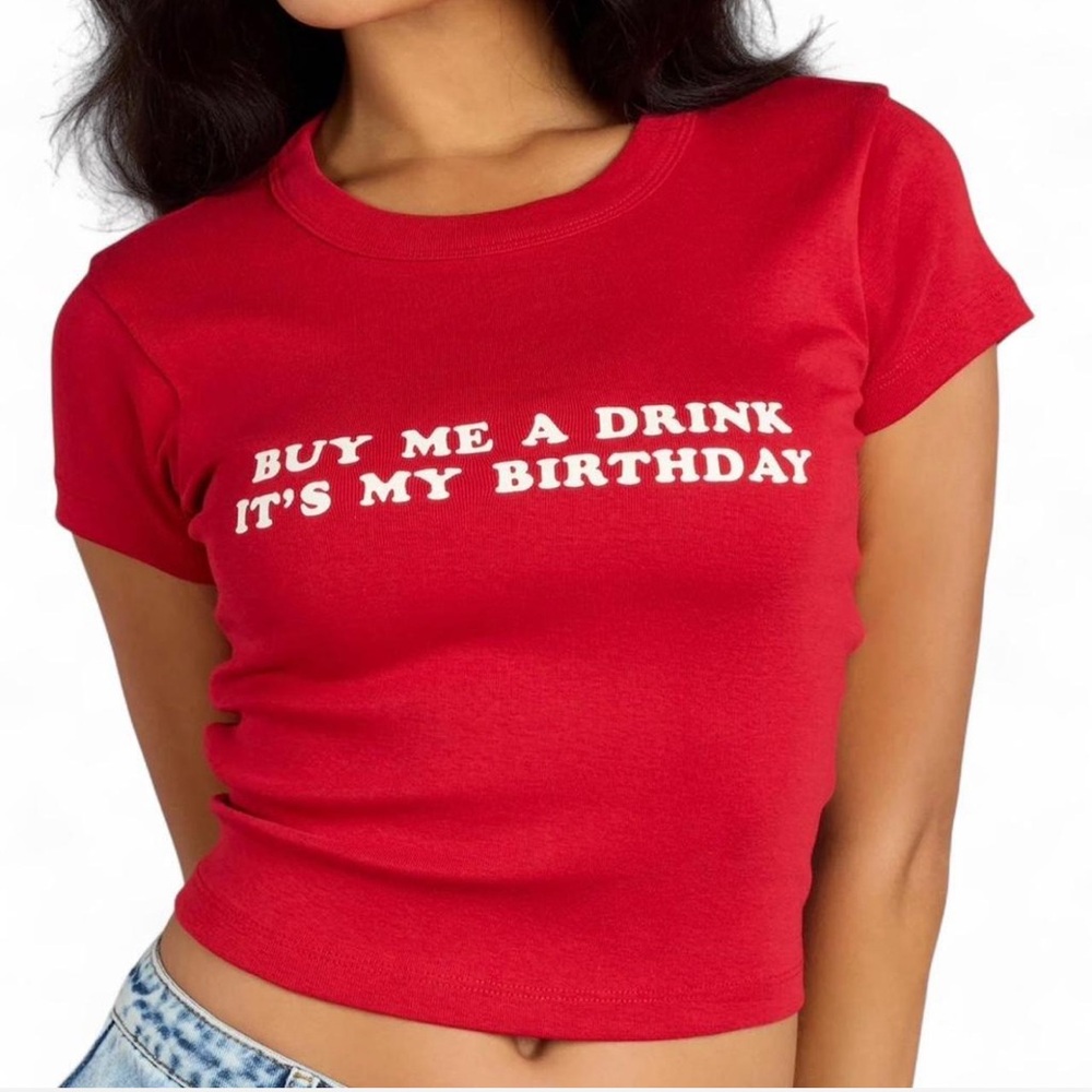 WINDSOR ~ ‘Buy Me A Drink’ Crop Graphic Tee